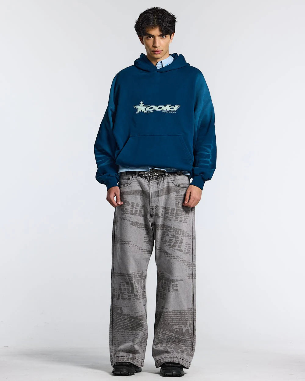 BASTION HOODIE FAKE DENIM BLUE