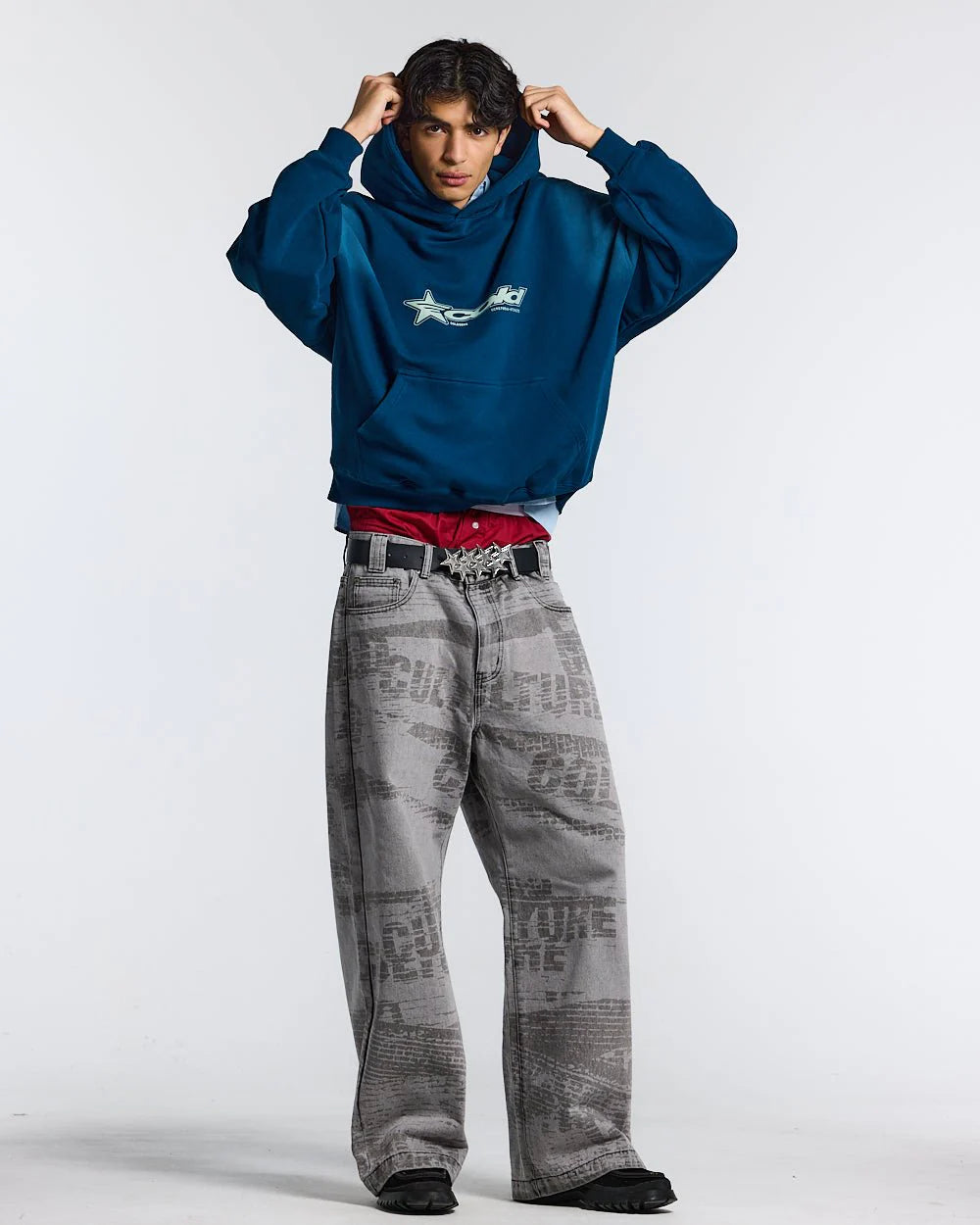 BASTION HOODIE FAKE DENIM BLUE