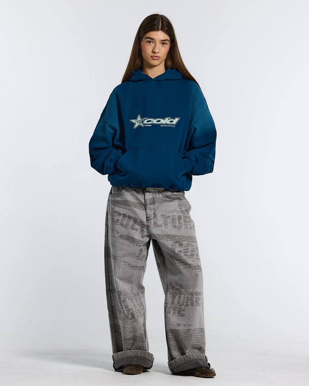 BASTION HOODIE FAKE DENIM BLUE