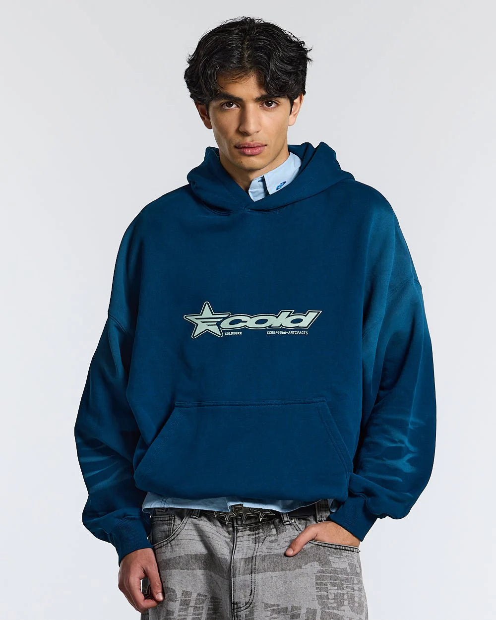 BASTION HOODIE FAKE DENIM BLUE