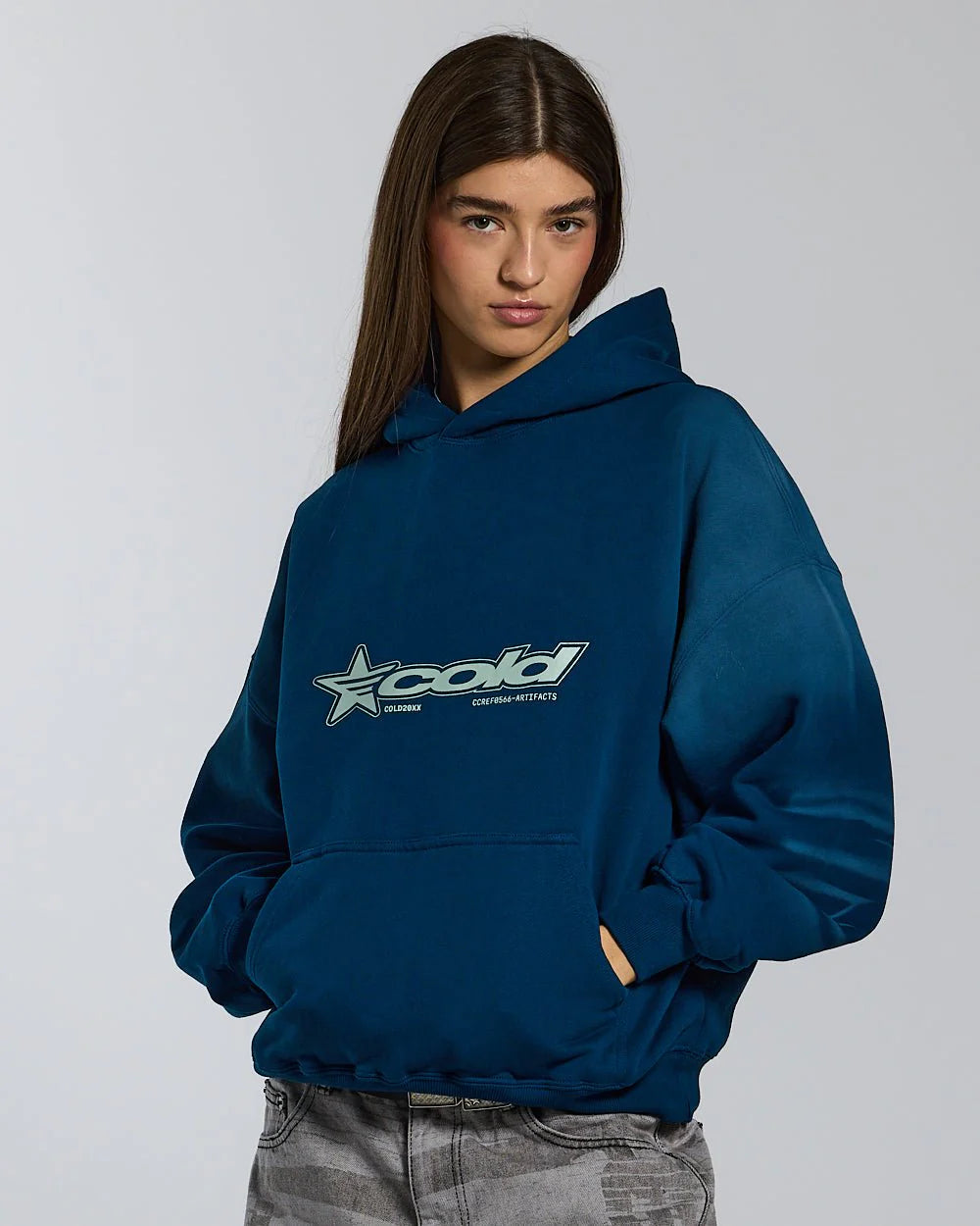 BASTION HOODIE FAKE DENIM BLUE