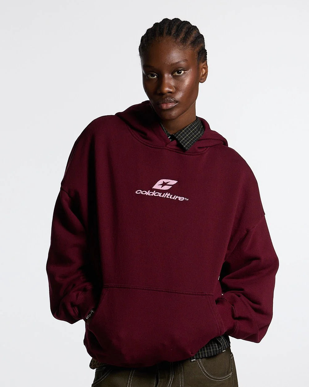 CURVED HOODIE WINE RED