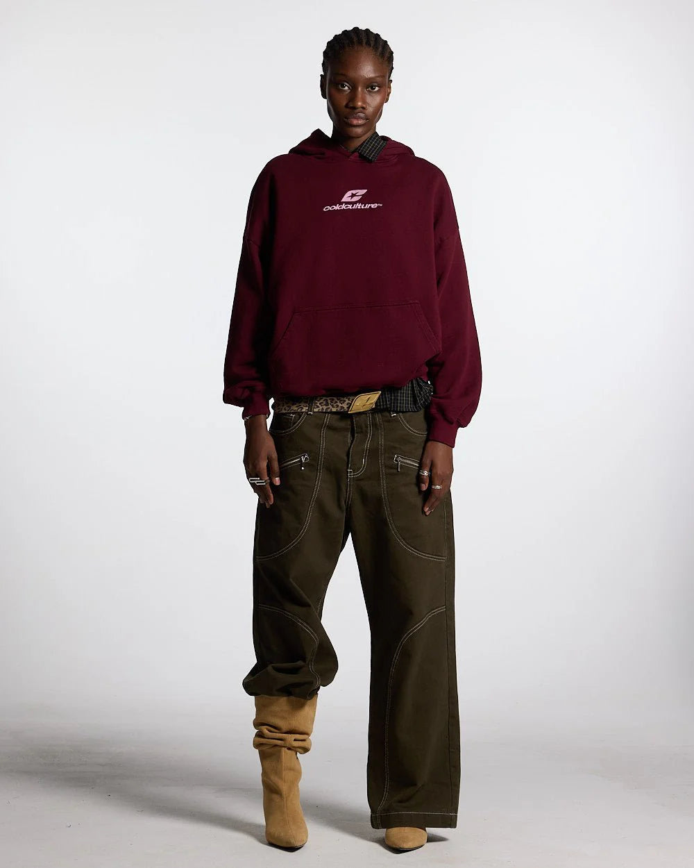CURVED HOODIE WINE RED