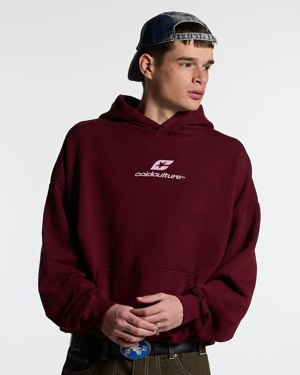 CURVED HOODIE WINE RED