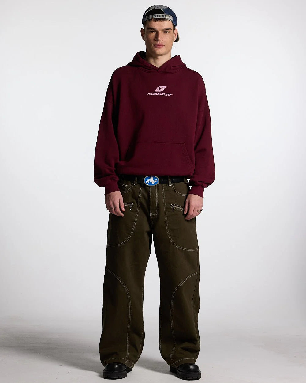 CURVED HOODIE WINE RED
